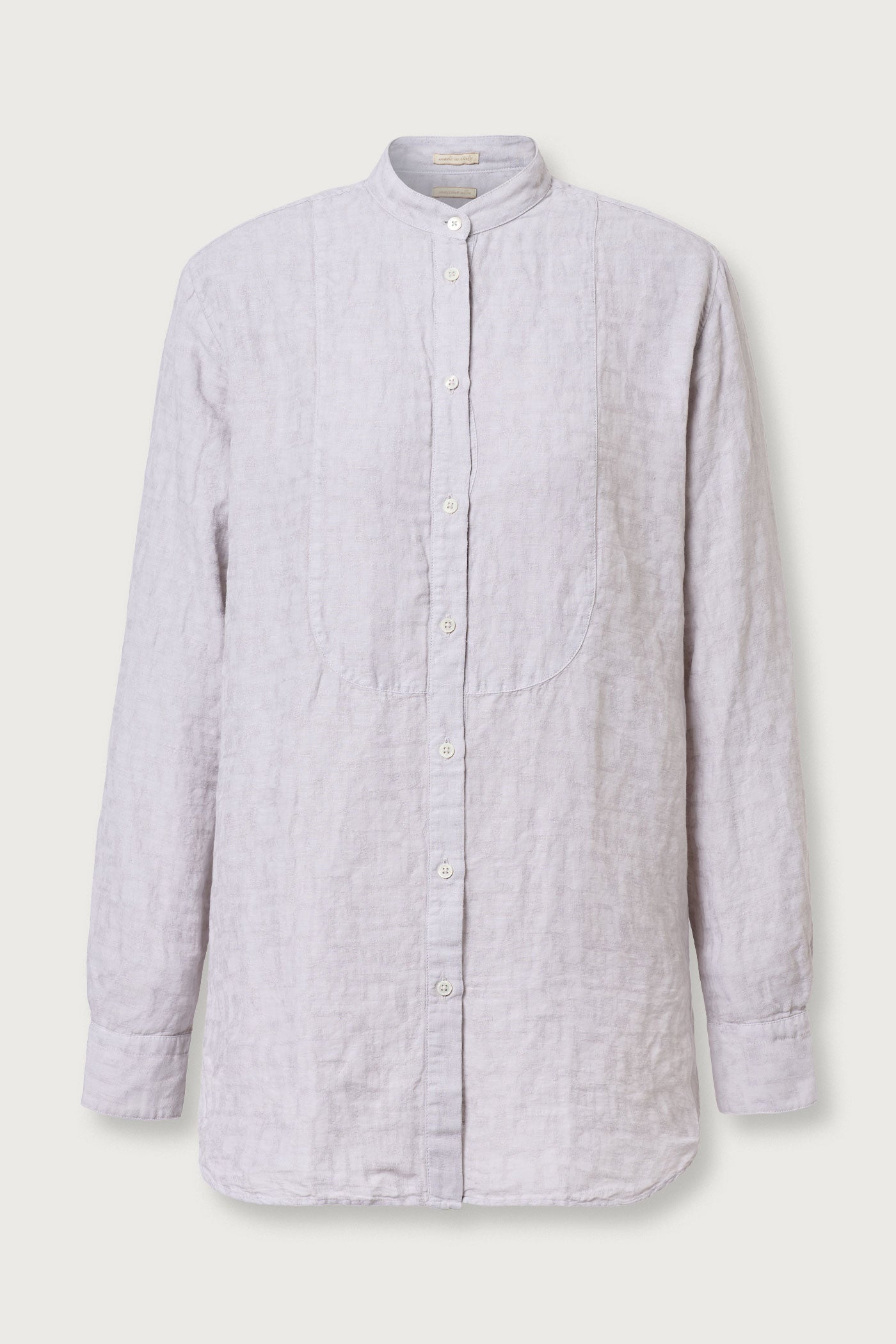 JILL - Grandad-collar linen/cotton shirt - argento – Massimo Alba