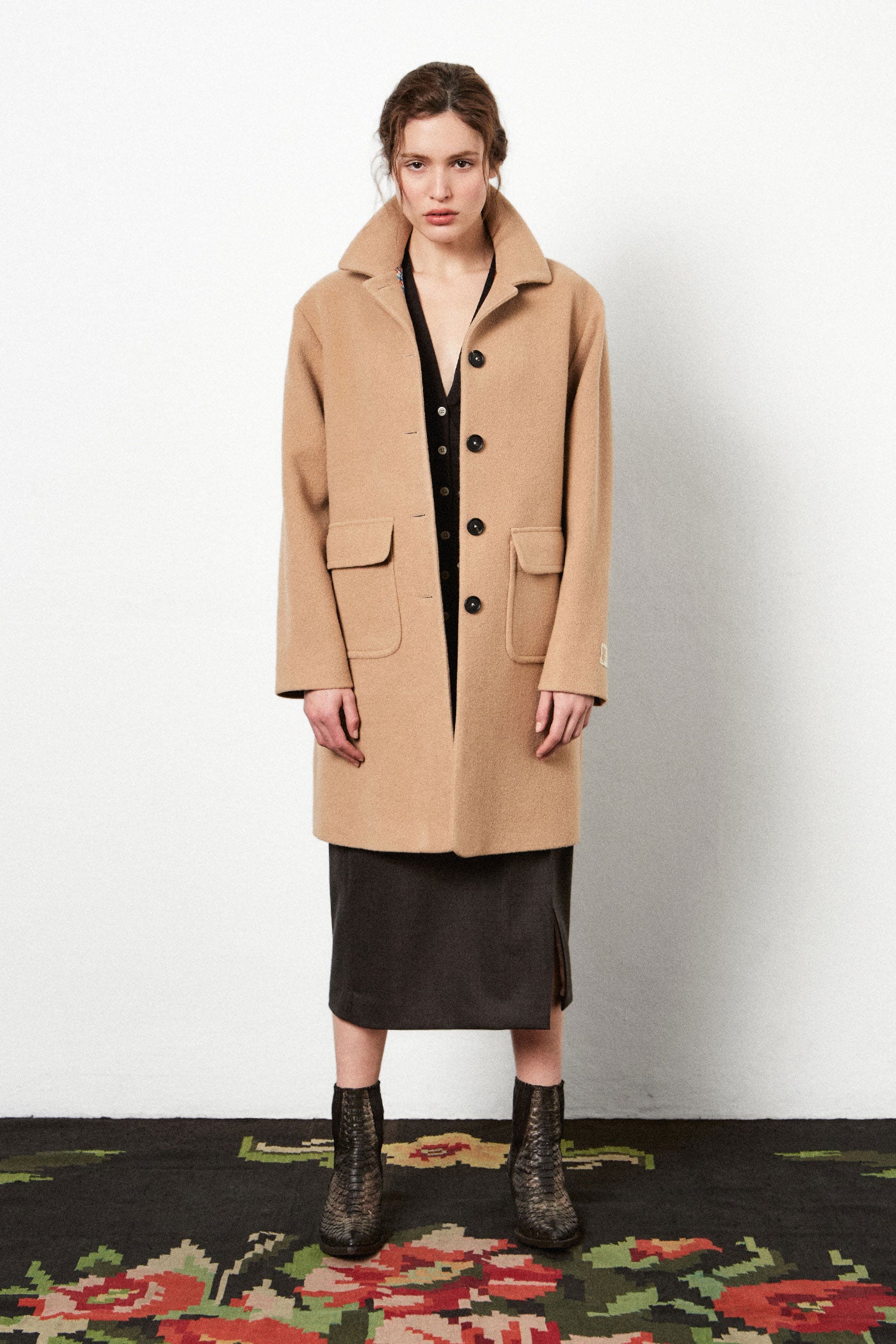 ATENE Single breasted coat in cashmere wool blend naturale