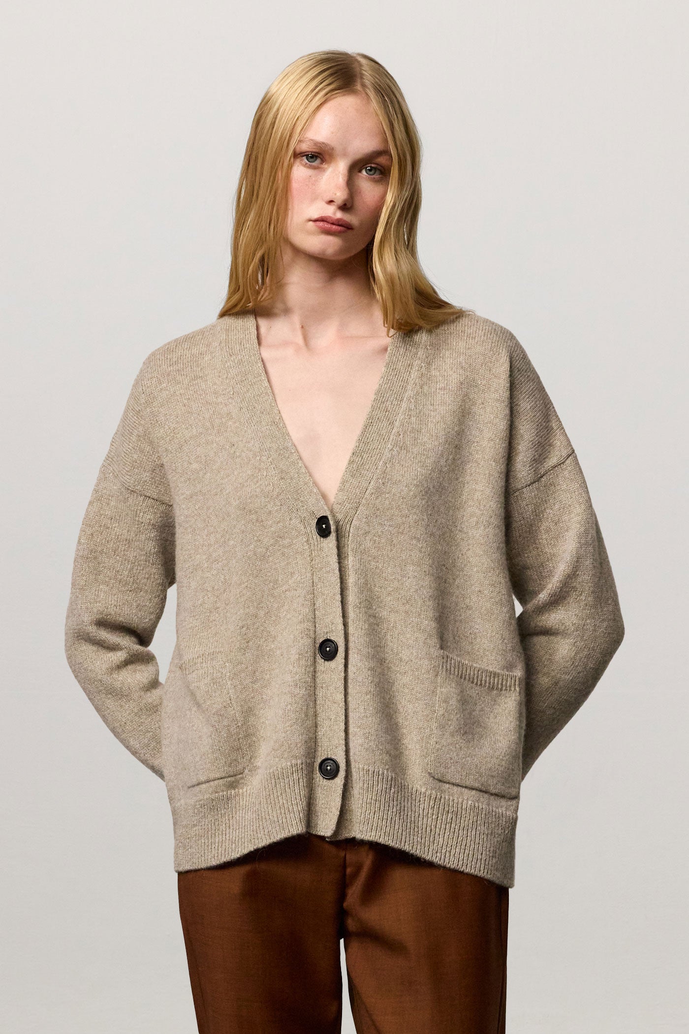 BLANCA Cashmere and alpaca blend v-neck cardigan light grey