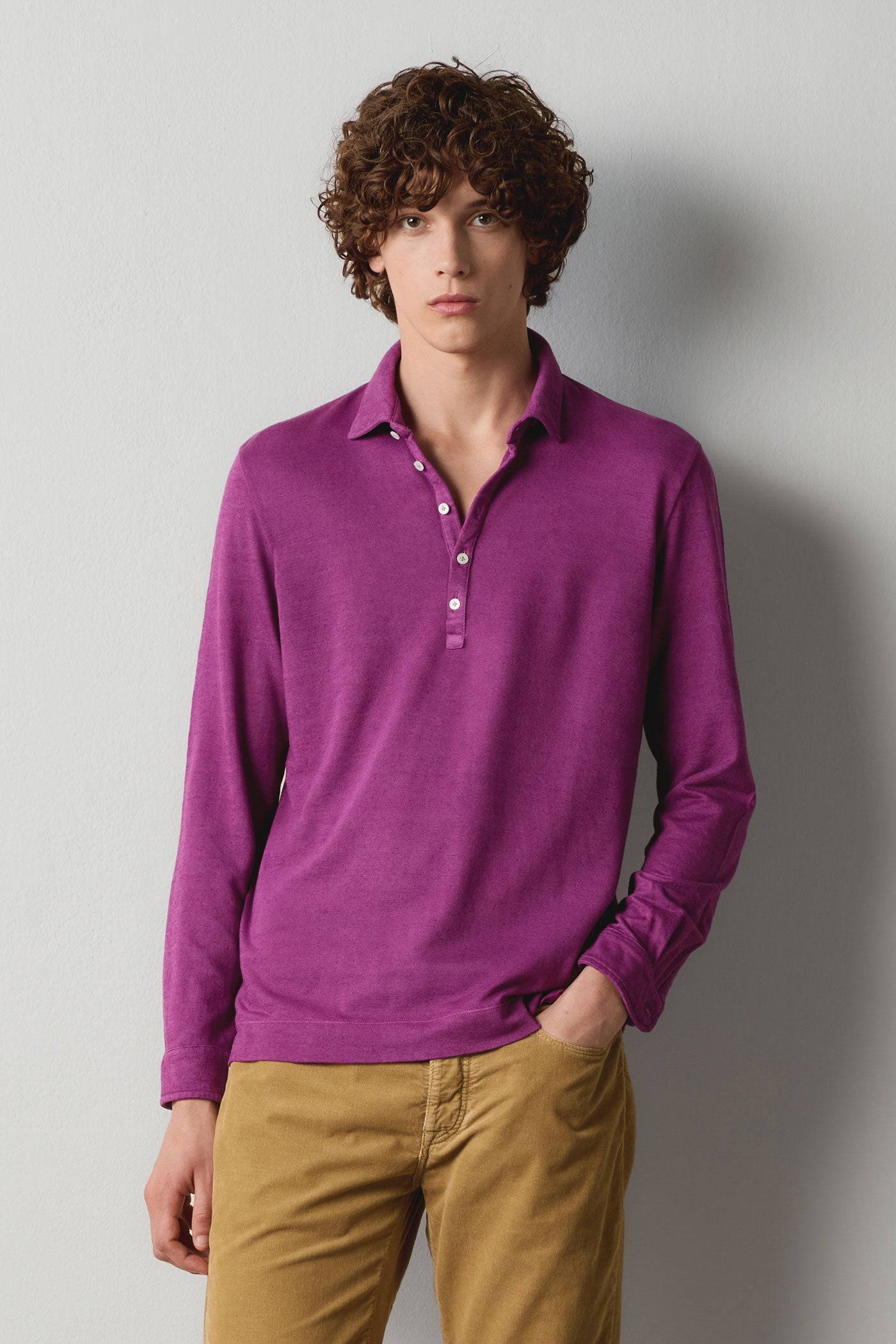 RAYA - Linen cotton jersey long-sleeve polo shirt