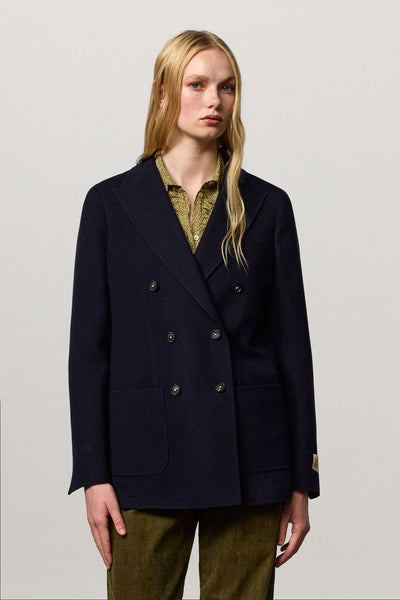 CHARLOTTE - Double-breasted wool silk cashmere jacket - dark