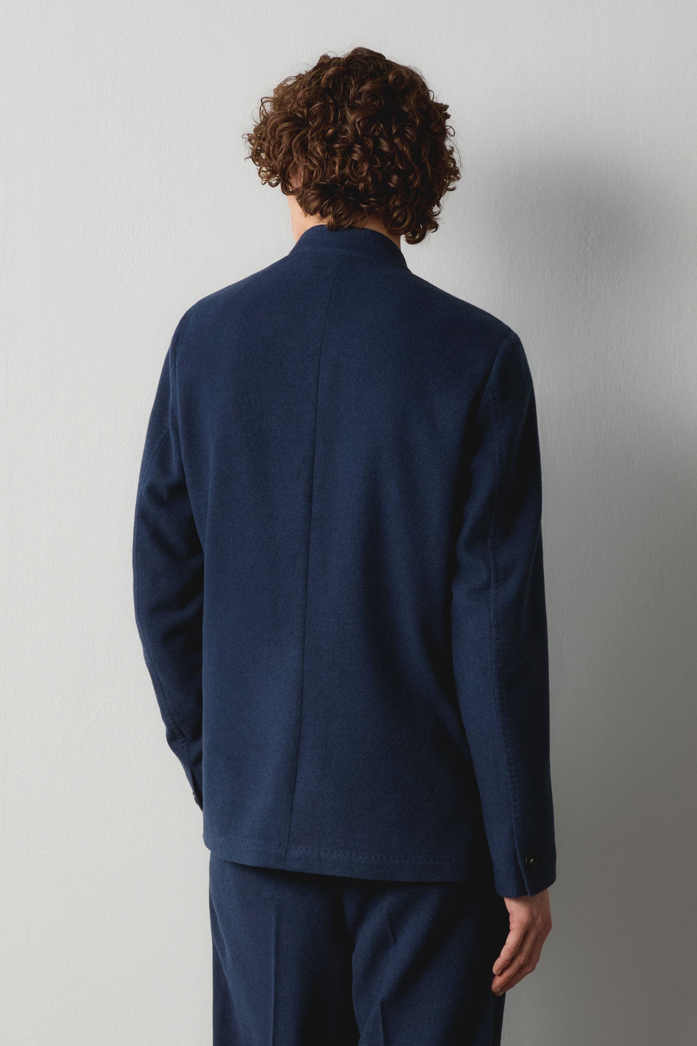 BALI - Virgin wool silk cashmere guru collar jacket - midnight