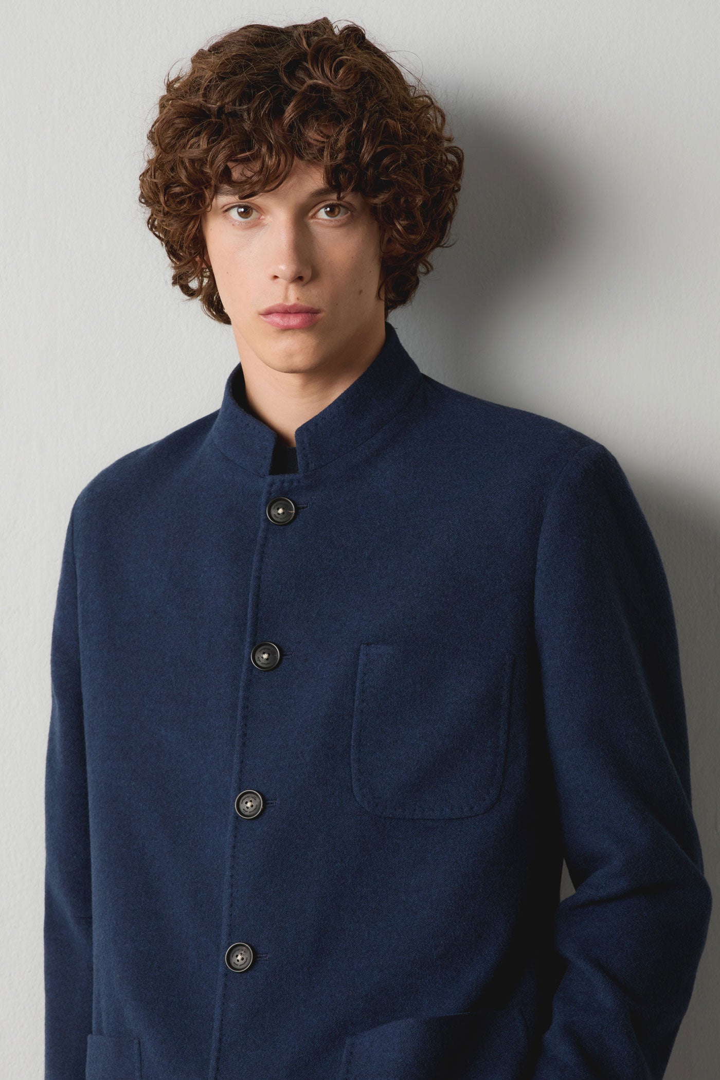 BALI - Virgin wool silk cashmere guru collar jacket - midnight