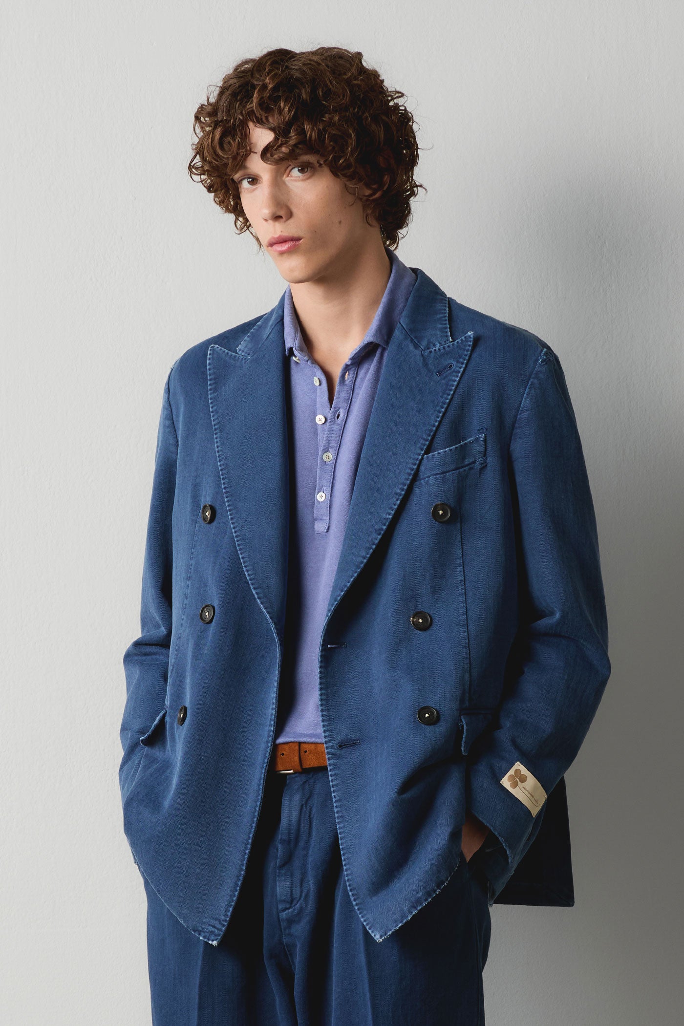 BRANDO - Cotton double-breasted jacket - midnight blue – Massimo Alba