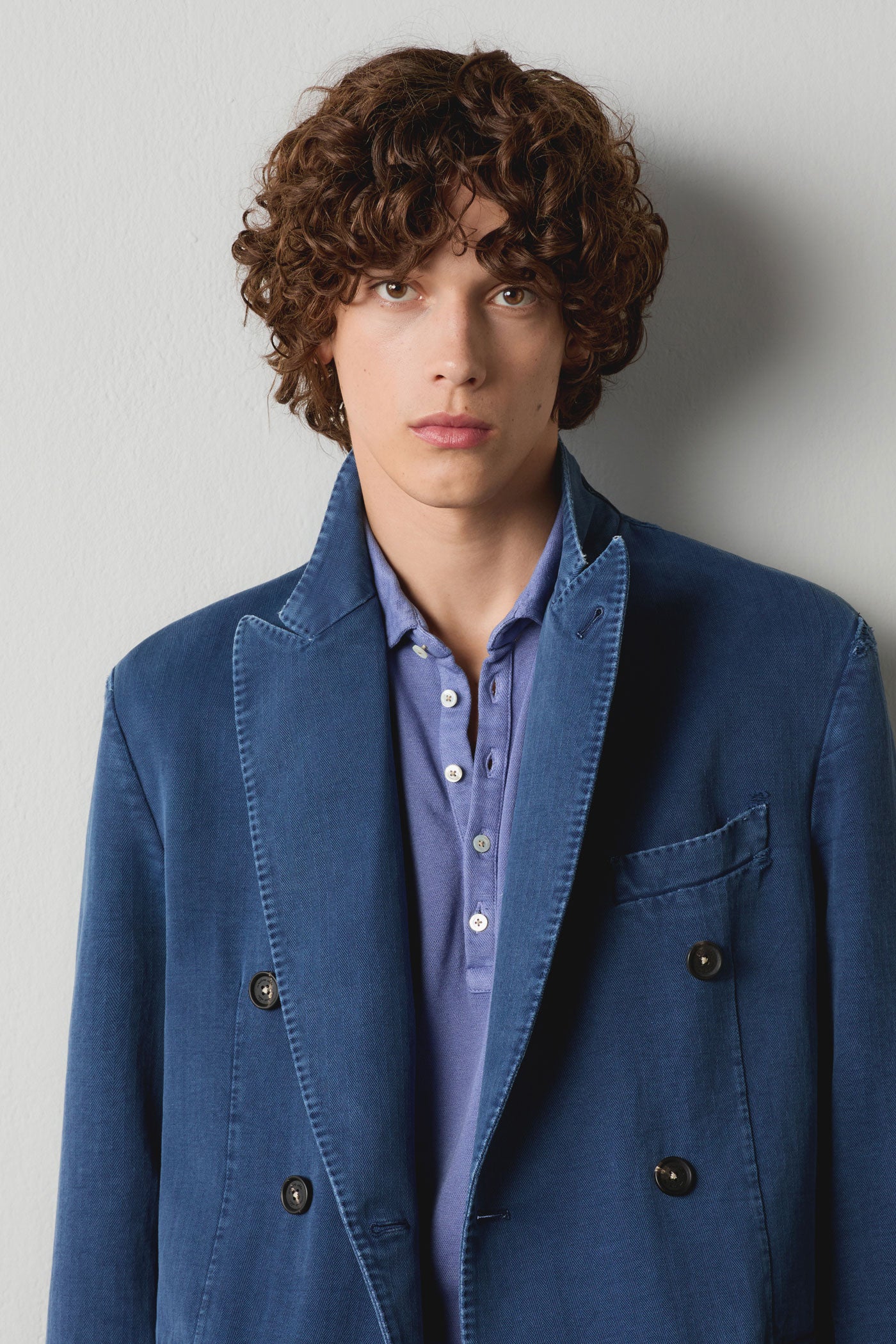 BRANDO - Cotton double-breasted jacket - midnight blue – Massimo Alba