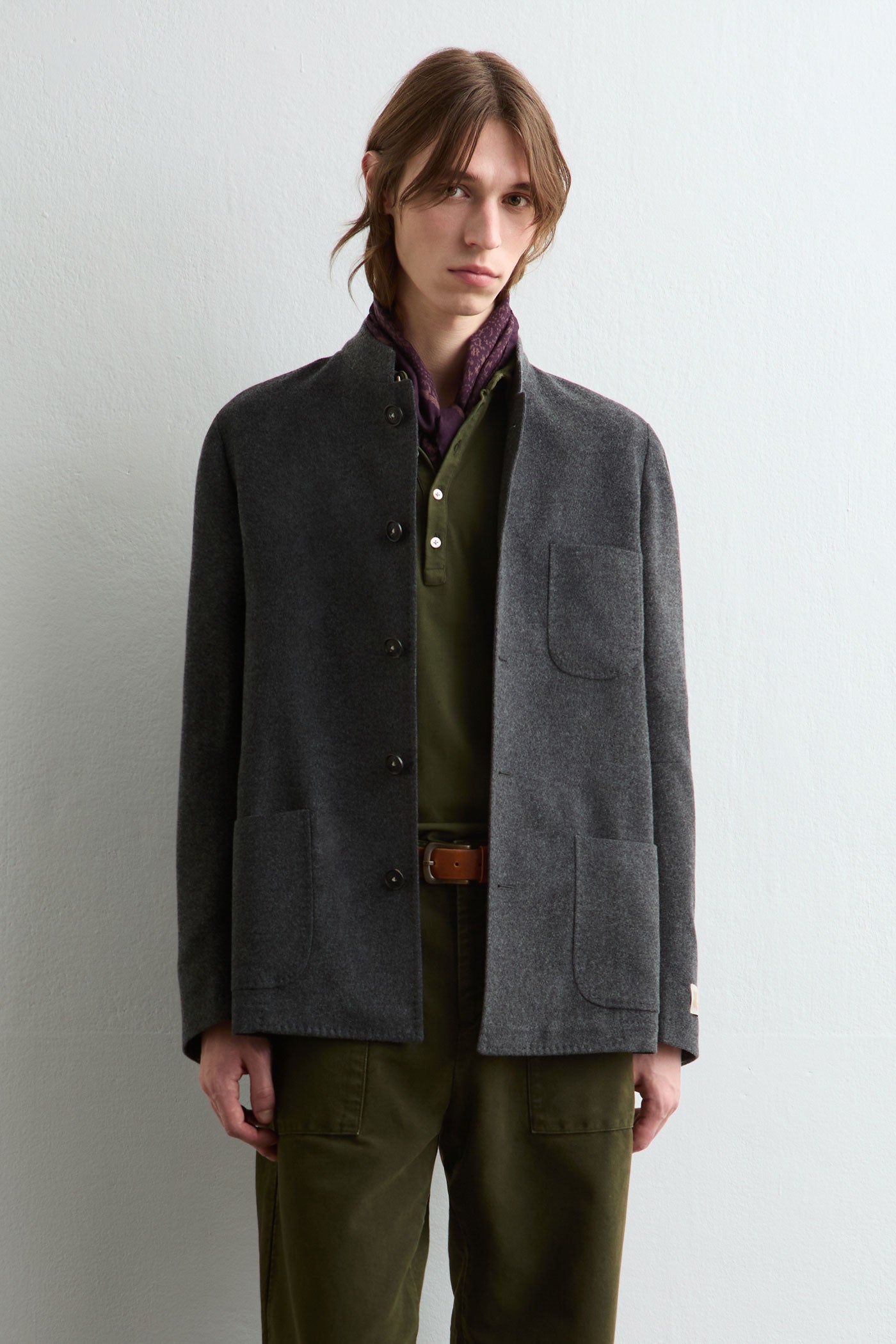 BALI - Virgin wool, silk and cashmere band-collar jacket